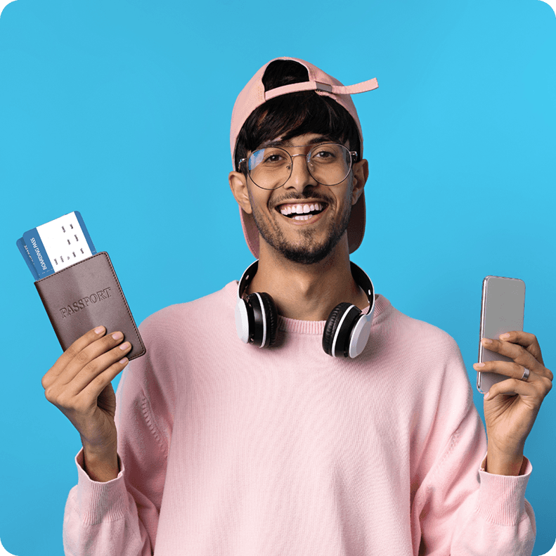 Happy creator with passport